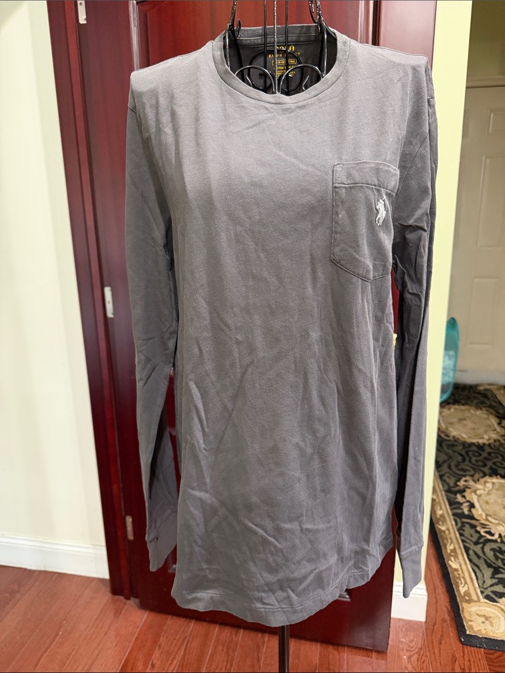 Ralph Lauren Men’s Long-Sleeve Pocket Tee — Charcoal Gray